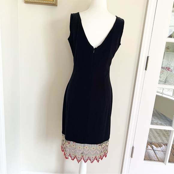 Jeffrey & Dara Velvet Dress Sz 8P Black Beaded Fringe Hem Evening Cocktail - Picture 9 of 9